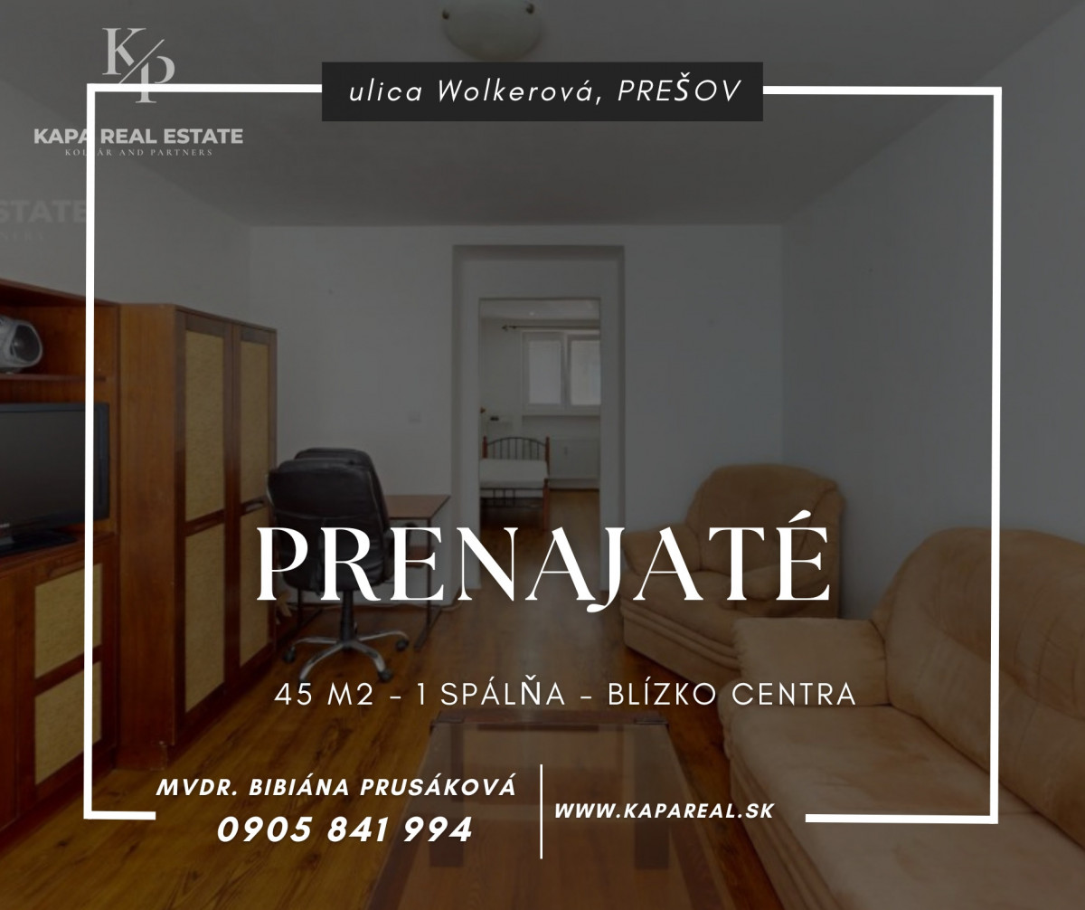 KAPA REAL ESTATE | PRENAJATÉ 2i byt , ul Wolkerova, Prešov